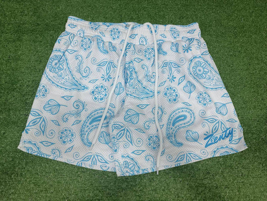 Blue Paisley Mesh Shorts